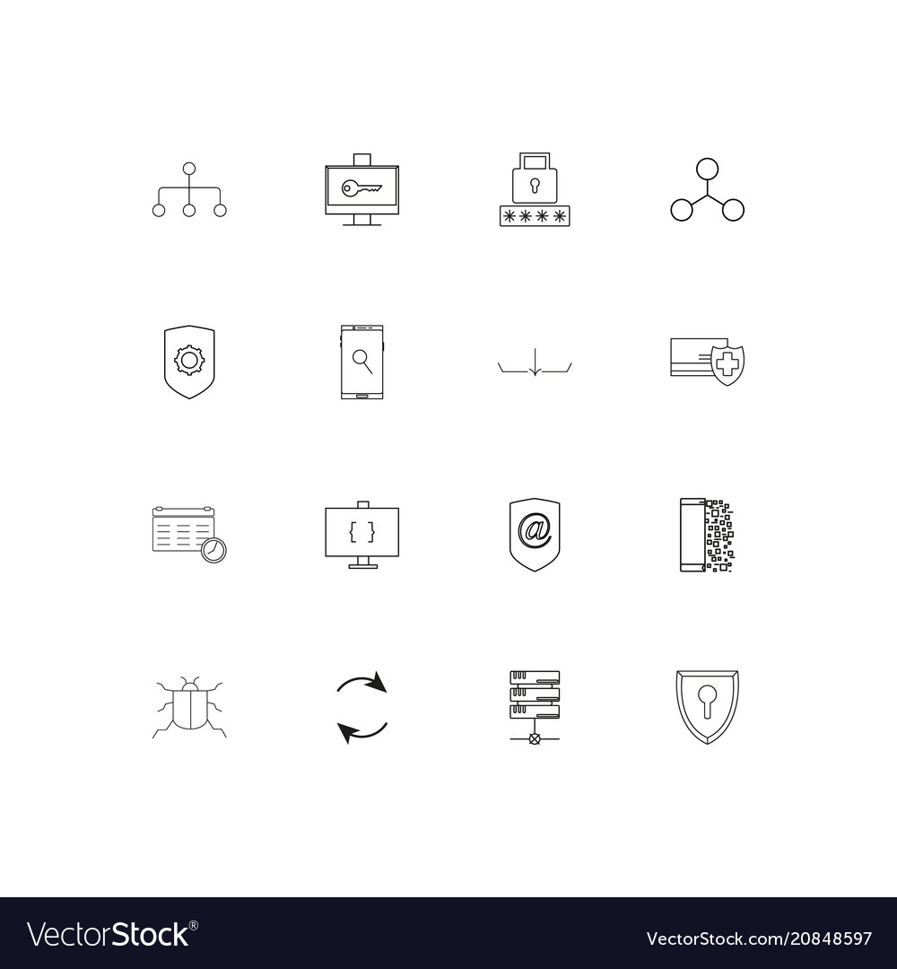 Internet security linear thin icons set outlined
