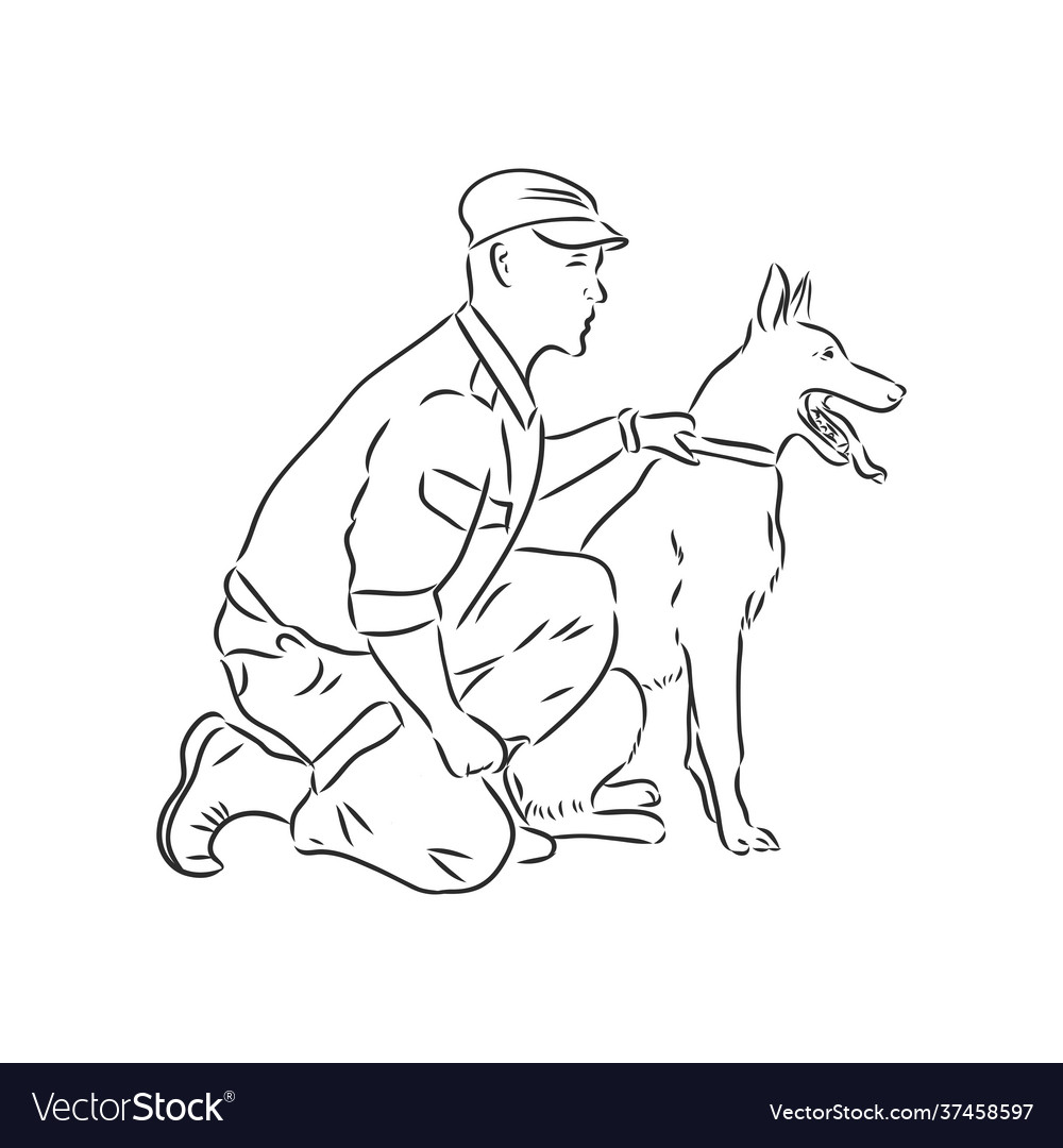 Man Commanding Dog - Sketch