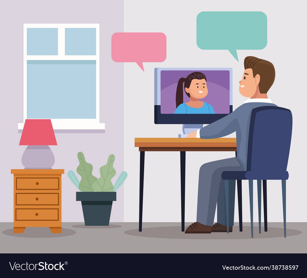 Man with computer and bubbles