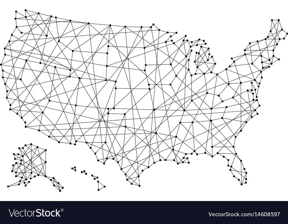 Map of usa from polygonal black lines and dots