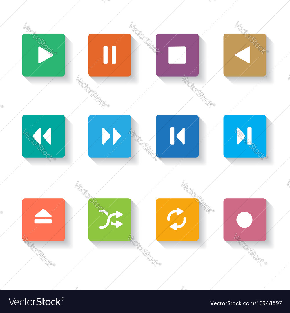 Set of 12 square media buttons