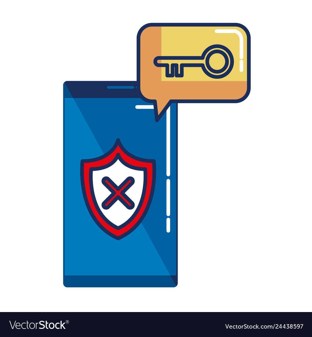 Smartphone with shield security and key vector image Smartphone with shield security and key