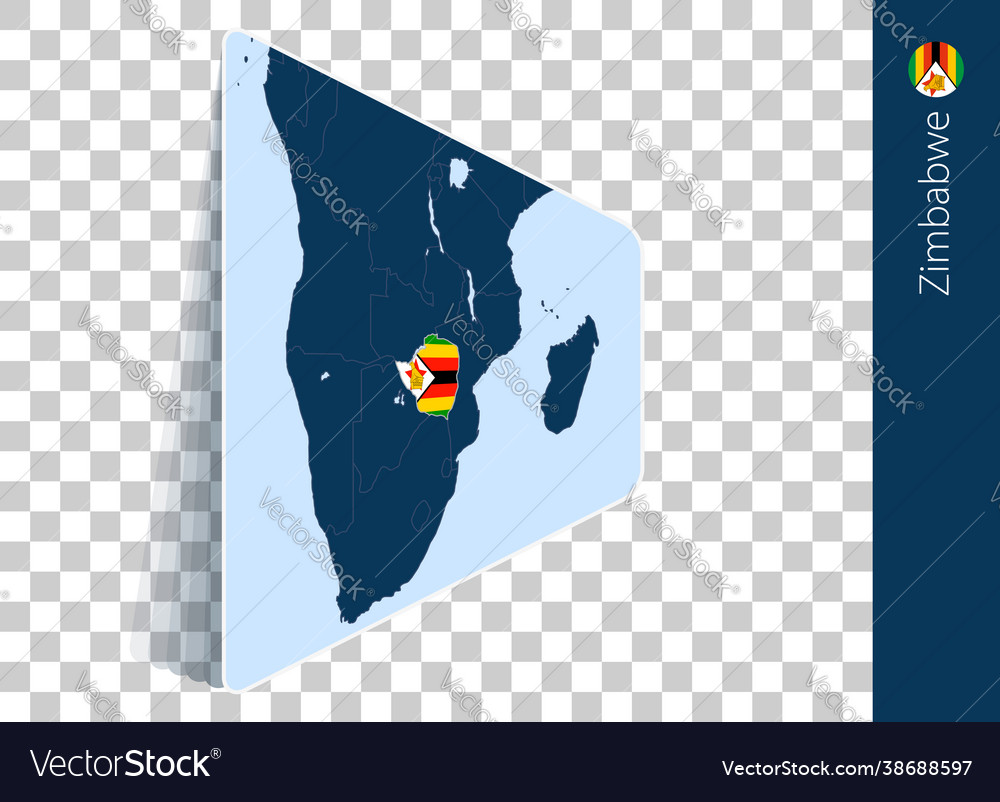 Zimbabwe map and flag on transparent background