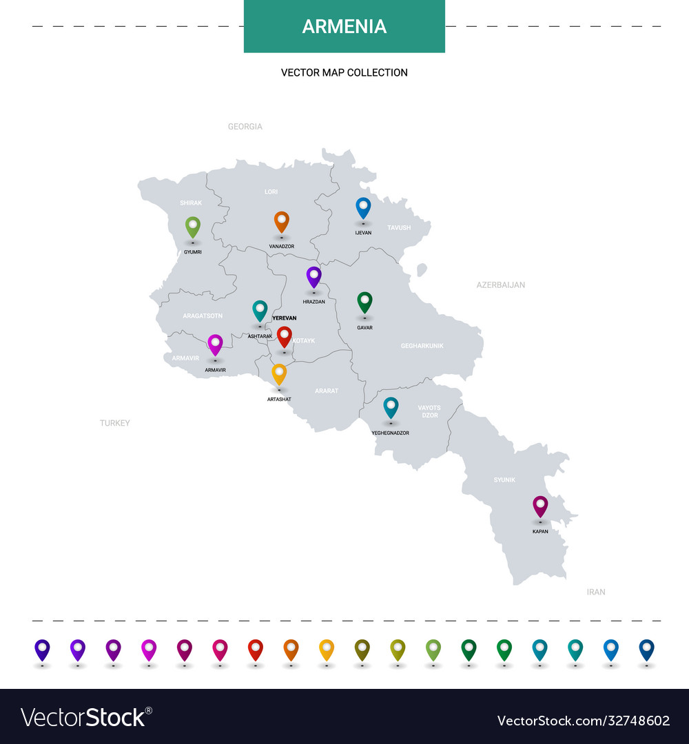 Armenia map with location pointer marks