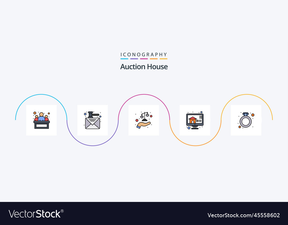 Auction line filled flat 5 icon pack including