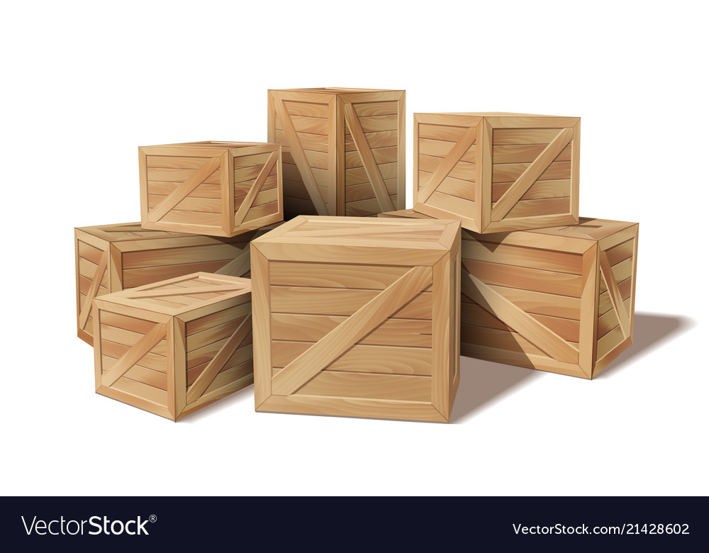 Pile stacked sealed goods wooden boxes Royalty Free Vector
