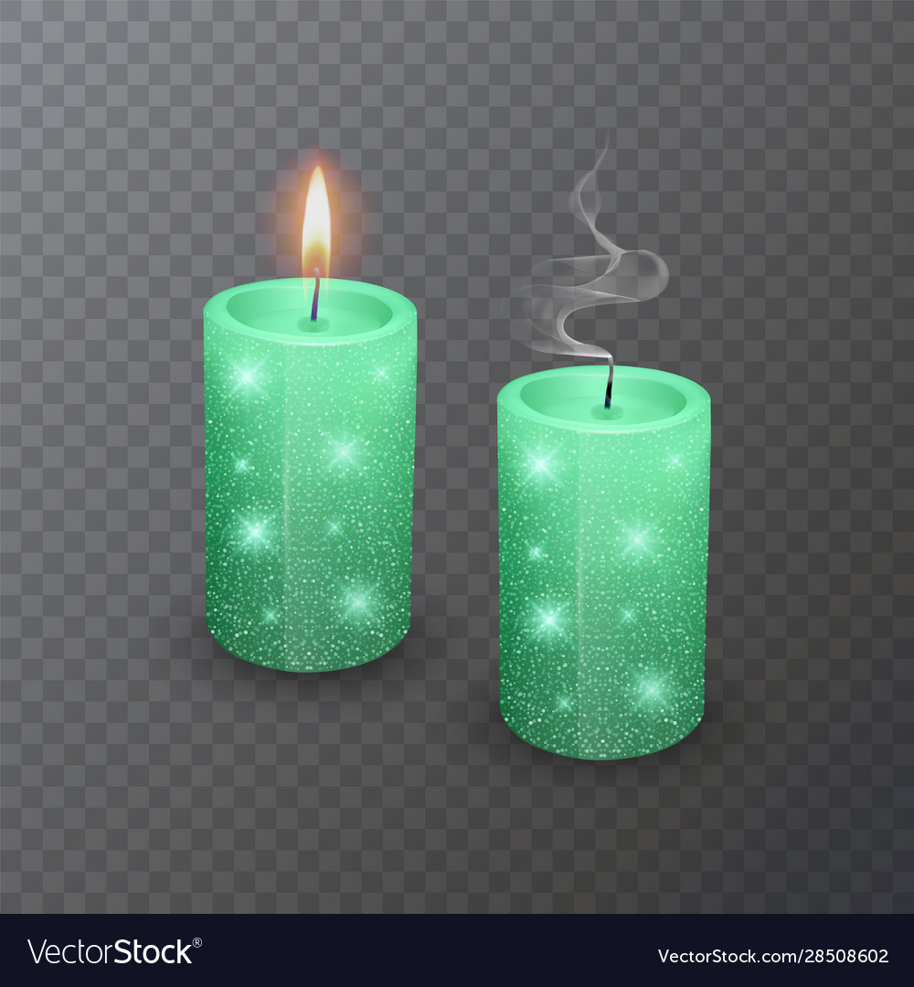 Realistic candle burning green candle Royalty Free Vector