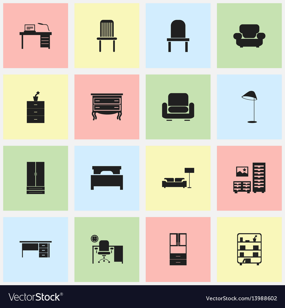 Set of 16 editable furniture icons includes