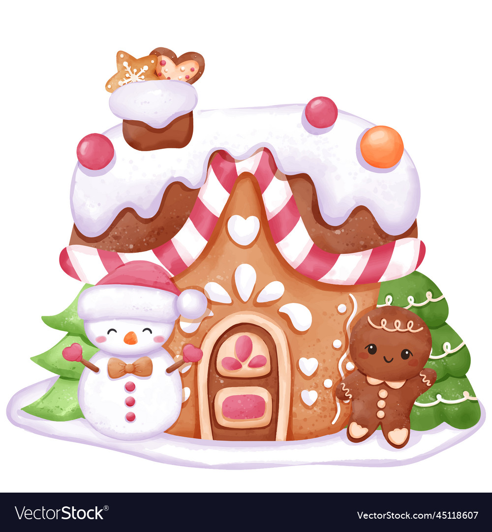 Christmas ginger bread house in watercolor Vector Image