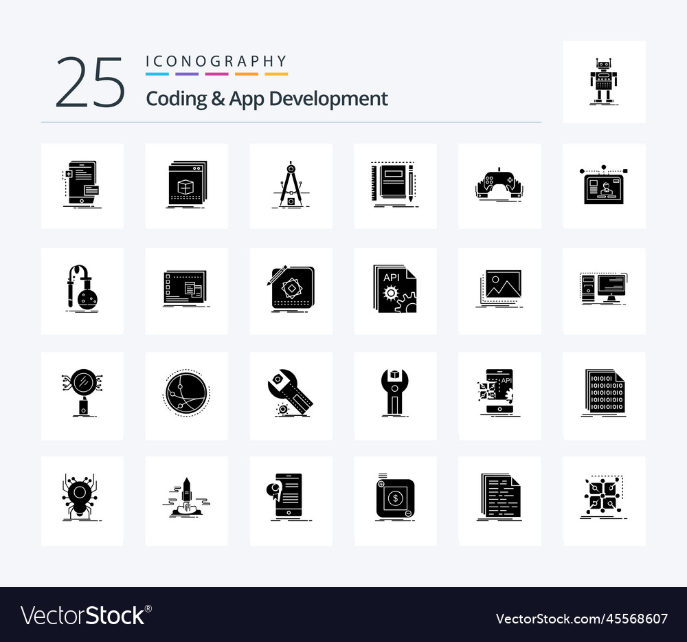 Coding and app development 25 solid glyph icon