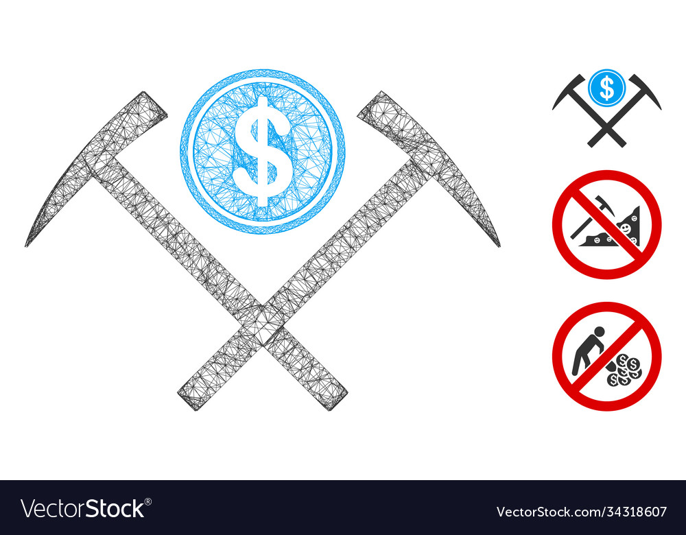 Dollar mining hammers polygonal web mesh Vector Image Dollar mining hammers polygonal web mesh