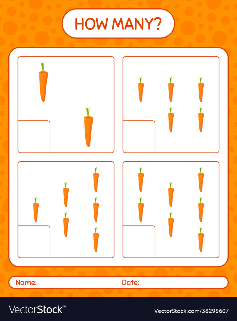 How many counting game with carrot worksheet Vector Image How many counting game with carrot worksheet