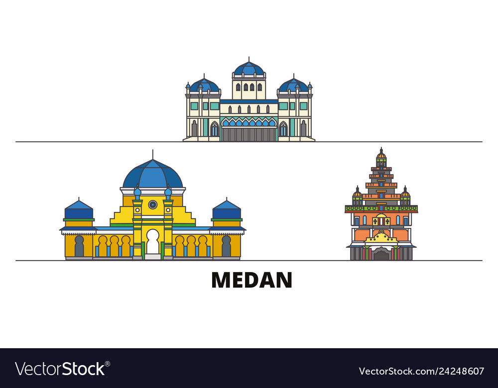 Indonesia medan flat landmarks Royalty Free Vector Image