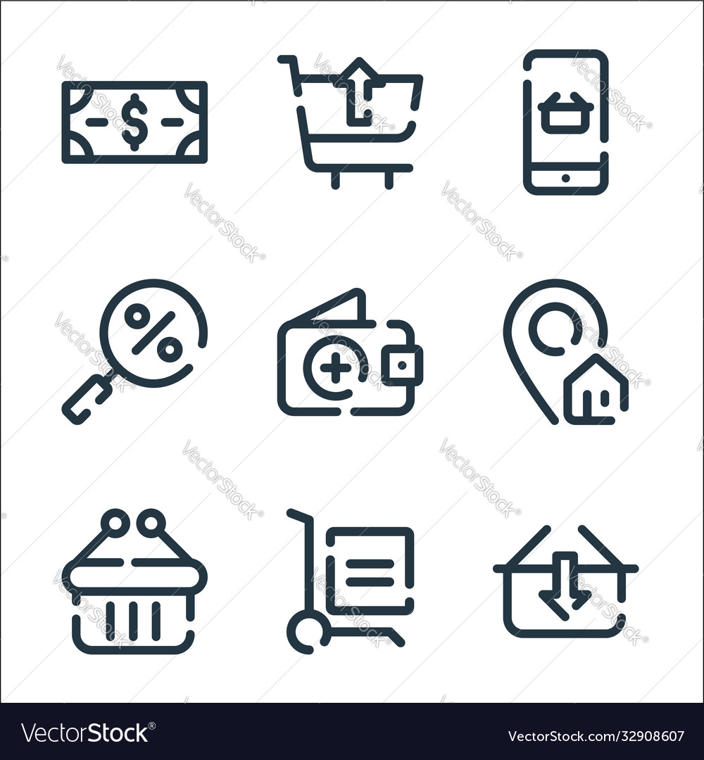 Shopping line icons linear set quality