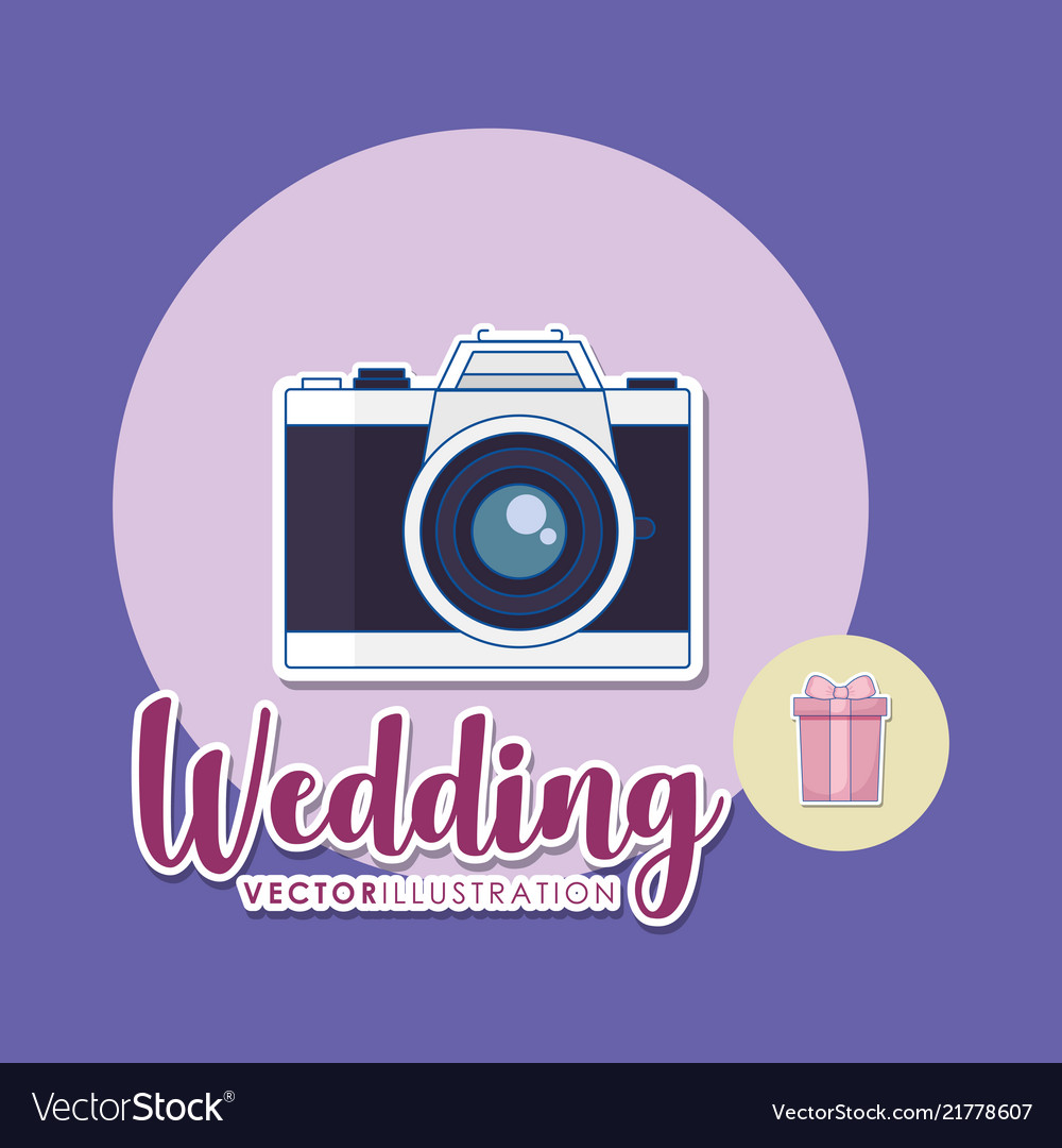 Wedding card with photographic camera Royalty Free Vector