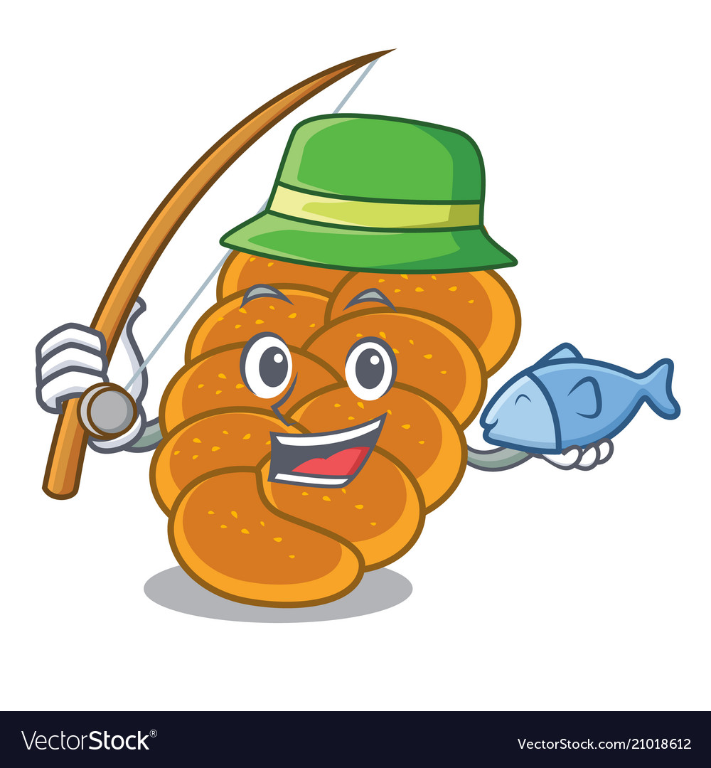 Fishing challah mascot cartoon style