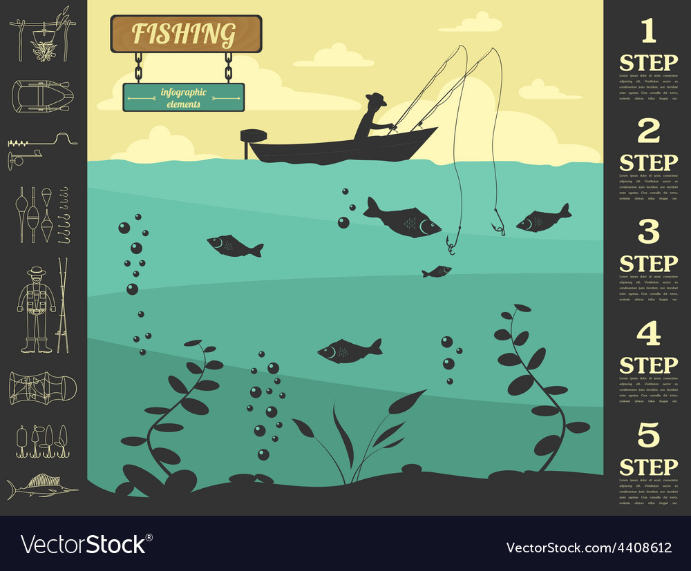 Fishing infographic elements set Royalty Free Vector Image