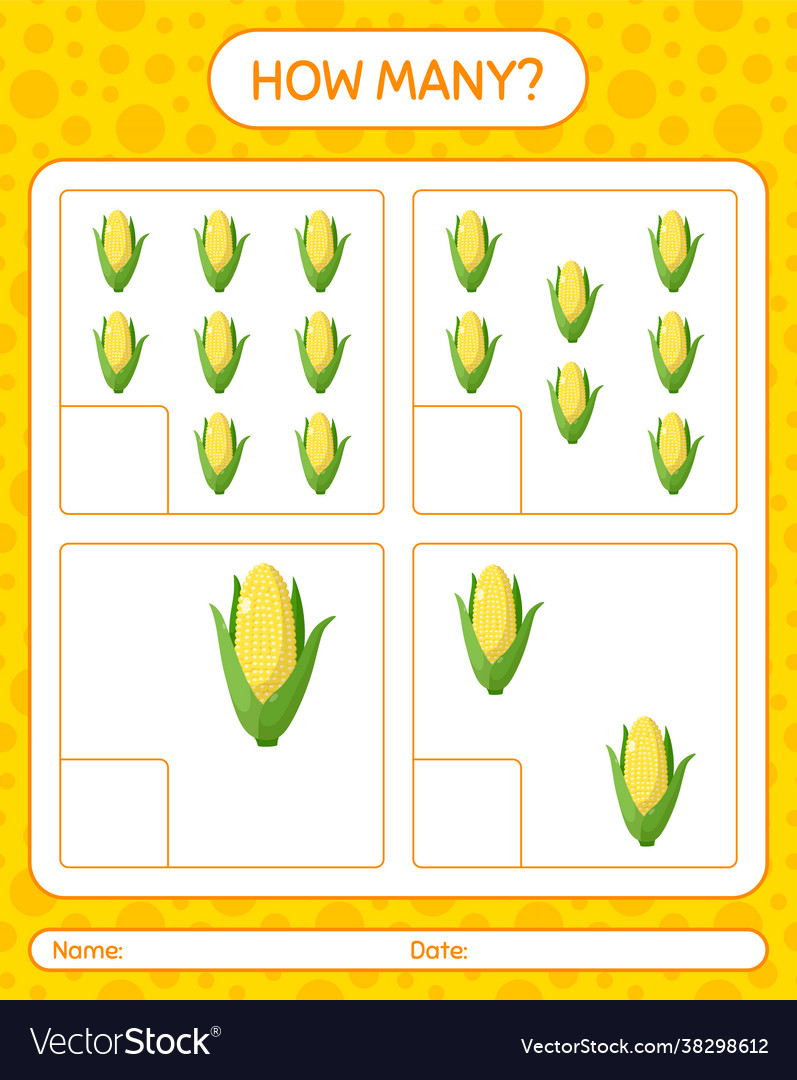 How many counting game with corn worksheet Vector Image