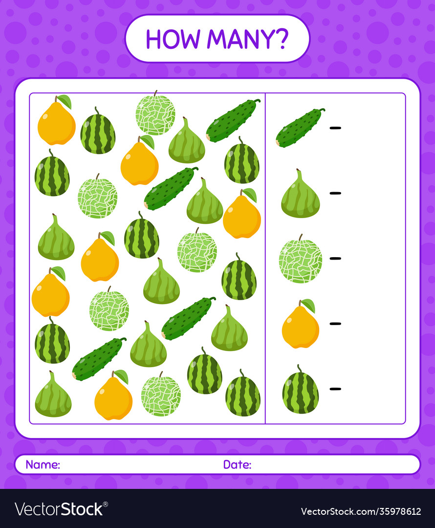 How many counting game with fruit worksheet Vector Image