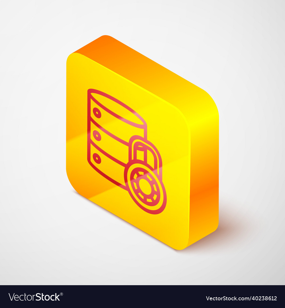 Isometric line server security with closed padlock vector image Isometric line server security with closed padlock