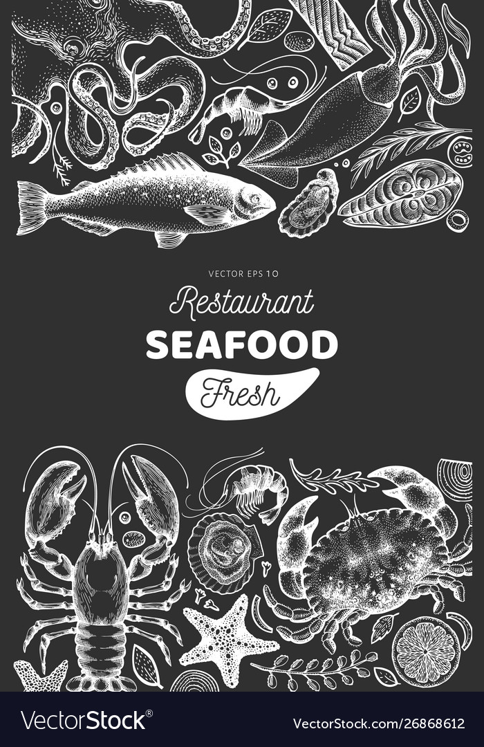 Seafood Shop Hand Drawn Banner Template Retro Vector Image