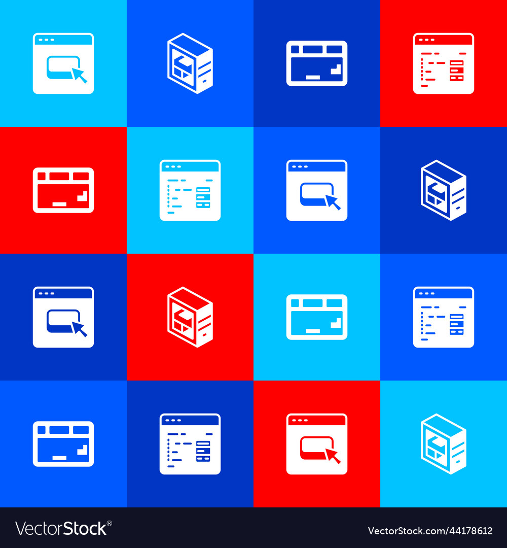 Set browser files computer keyboard and software vector image Set browser files computer keyboard and software