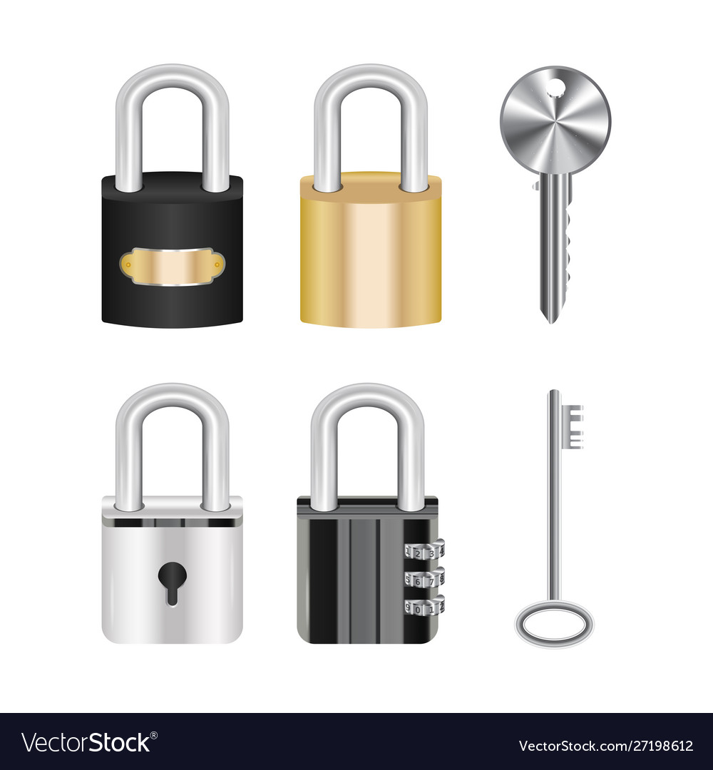 Set real steel master lock and key Royalty Free Vector Image