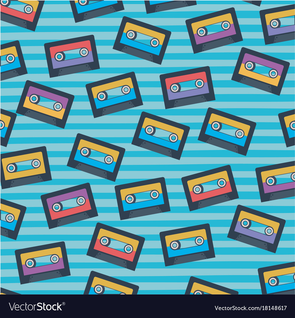 Cassettes pattern set on pop art linear color