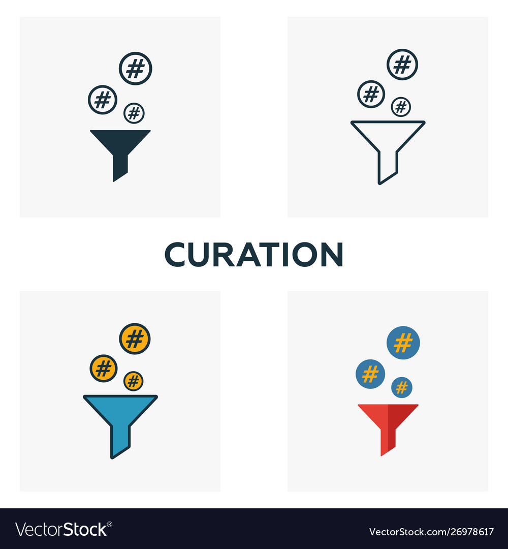 Curation icon set four elements in different vector image Curation icon set four elements in different