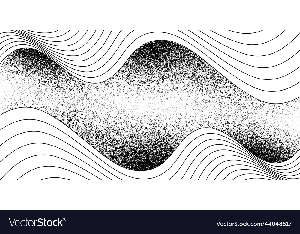 Dotwork wave pattern background black noise lines vector image Dotwork wave pattern background black noise lines