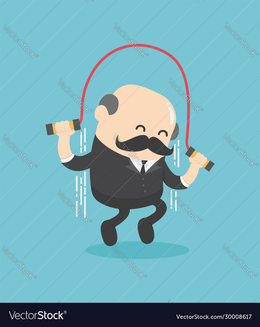 Elderly businessman who is jumping rope