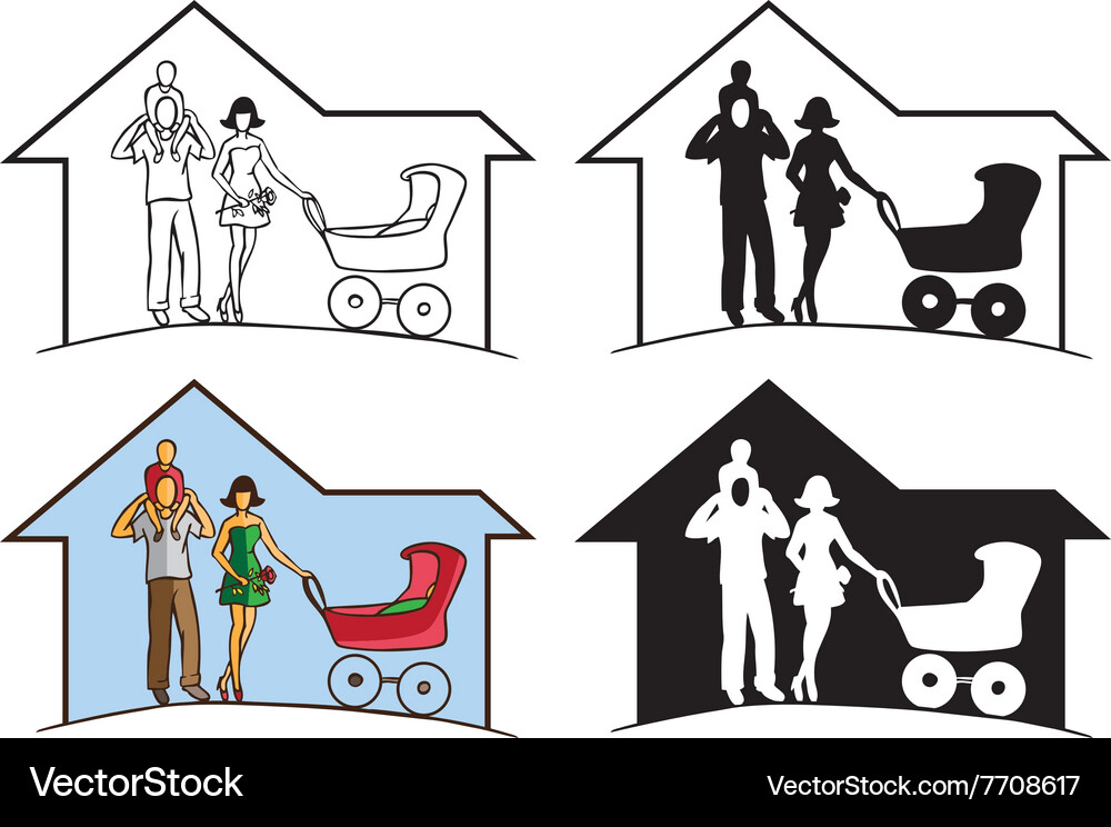 Family silhouette in house Royalty Free Vector Image