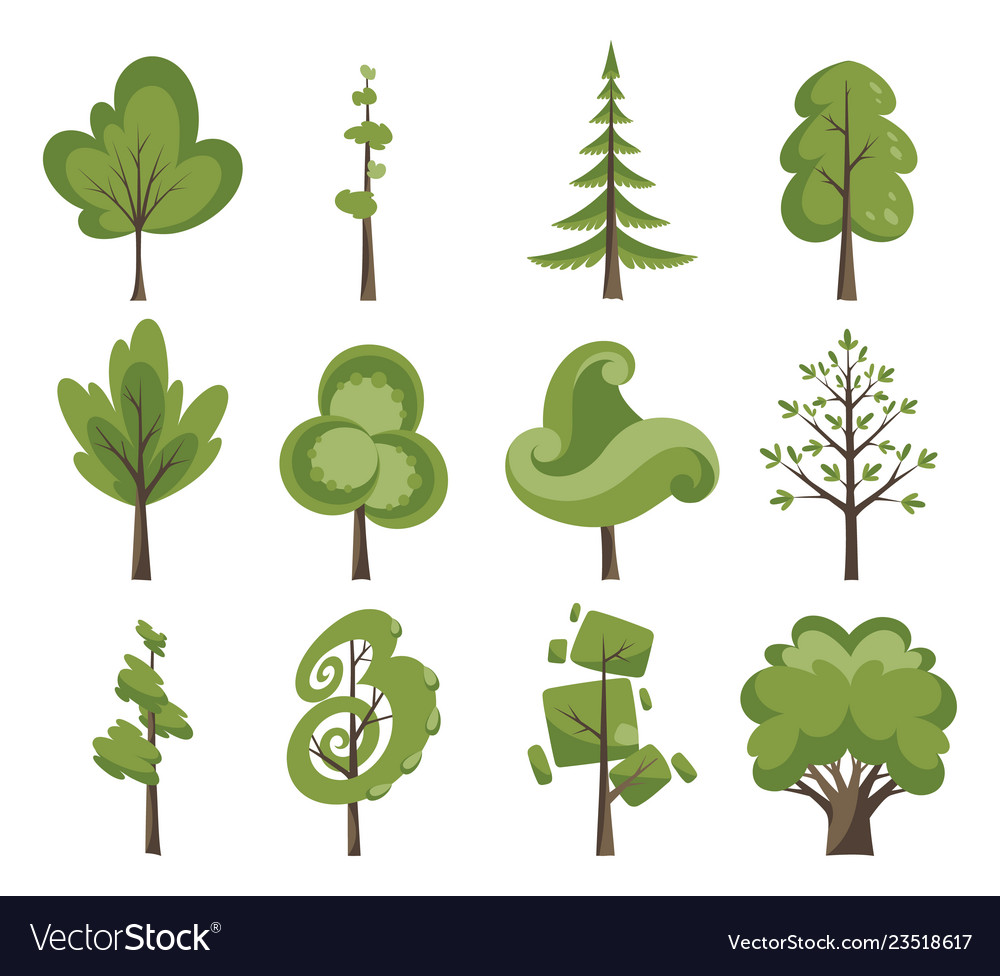 Flat Trees Icon Set - Botanical Collection