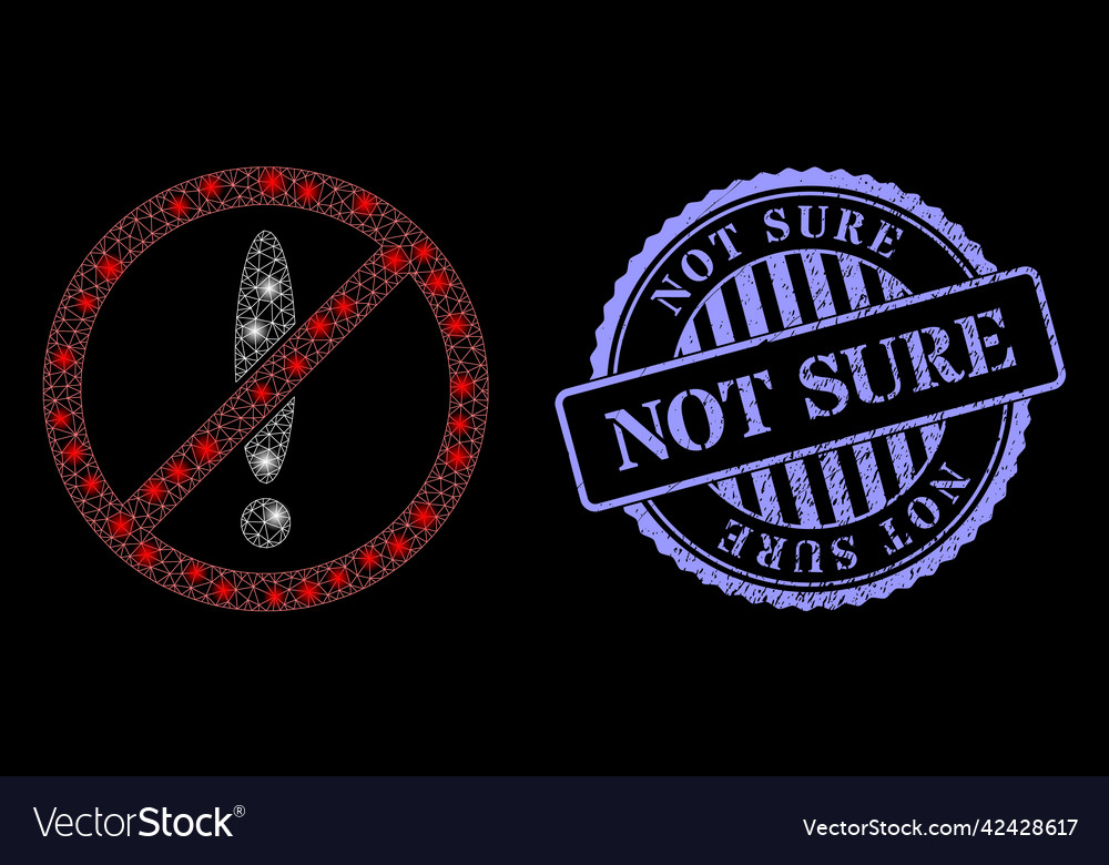 Grunge not sure badge and constellation net vector image Grunge not sure badge and constellation net