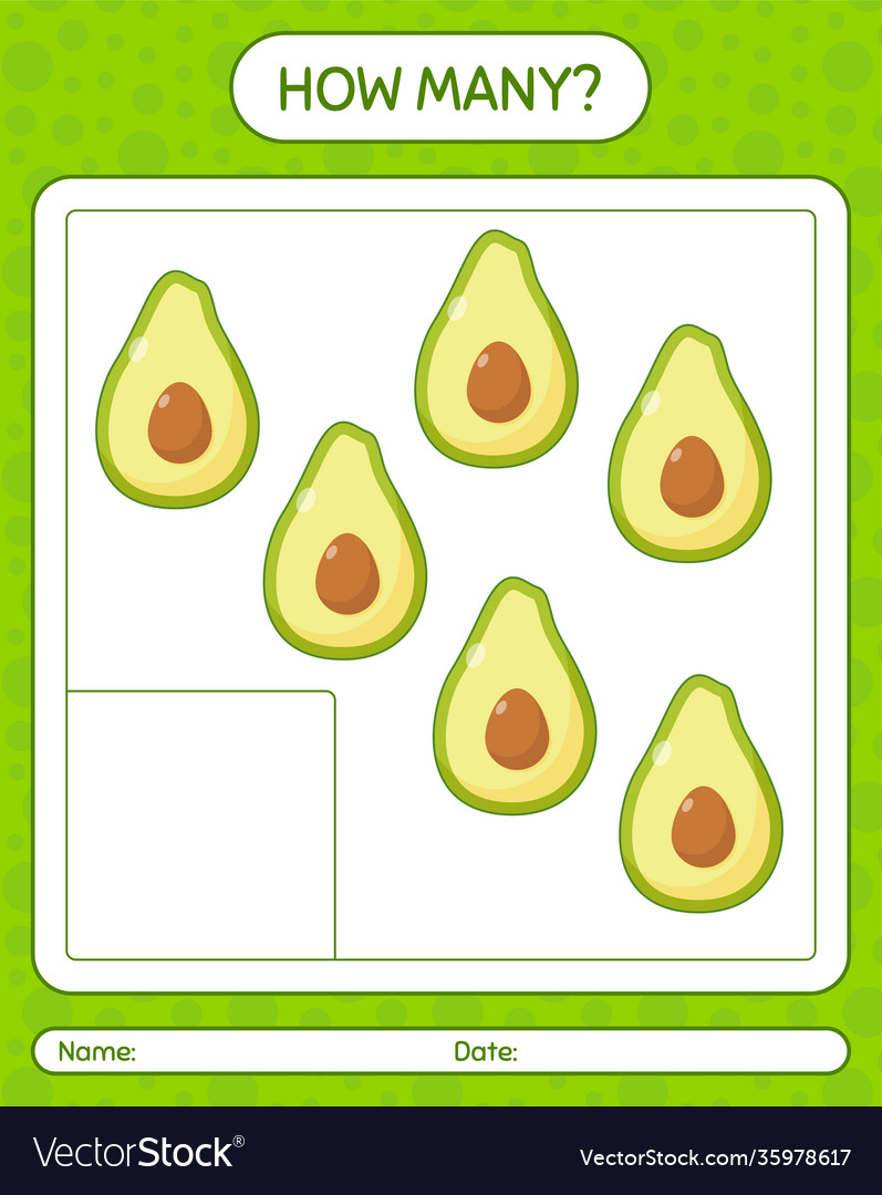 How many counting game with avocado worksheet vector image How many counting game with avocado worksheet