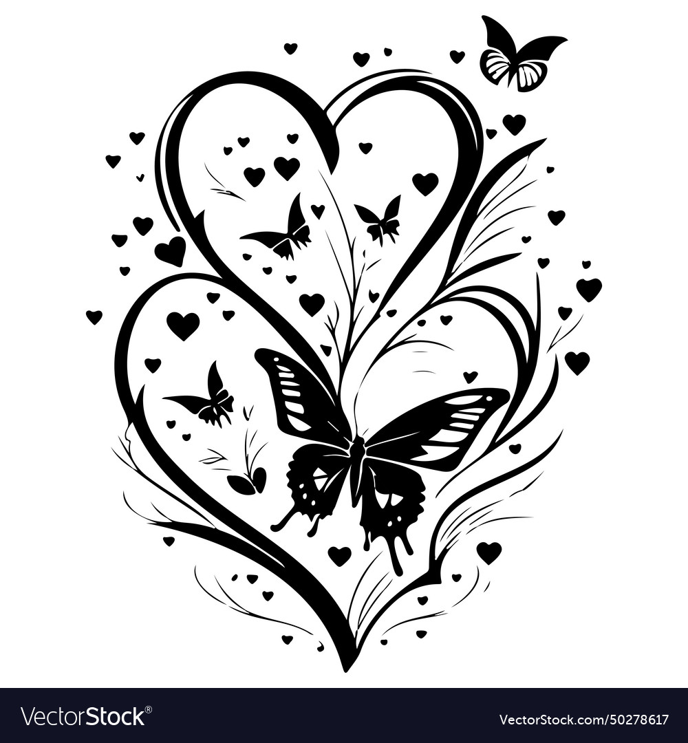 Love With Butterfly Valentine Hand Draw Royalty Free Vector