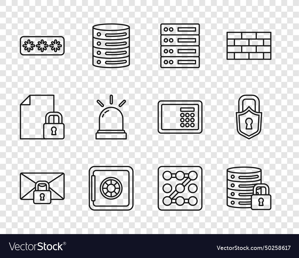 Set line mail message lock password server vector image Set line mail message lock password server