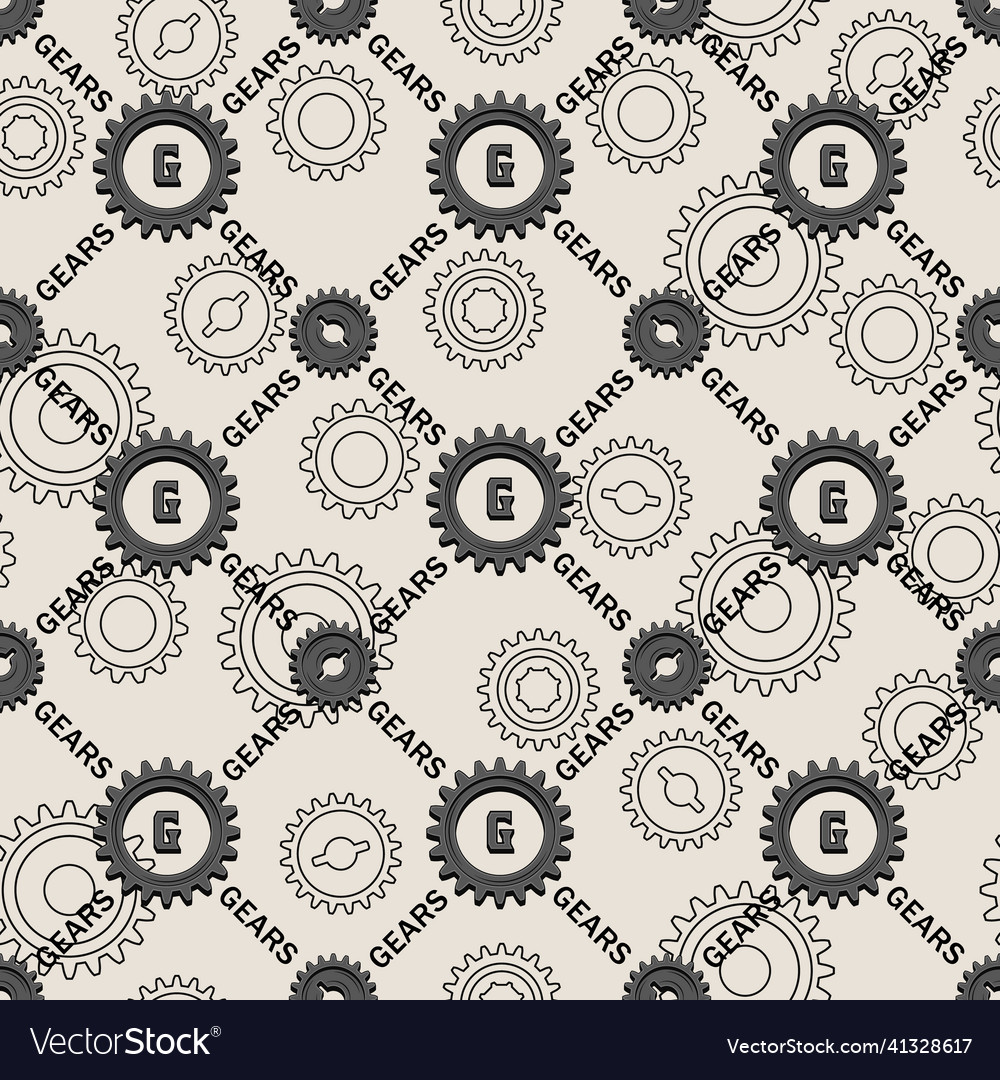 Staggered geometric pattern with grey gears text vector image Staggered geometric pattern with grey gears text