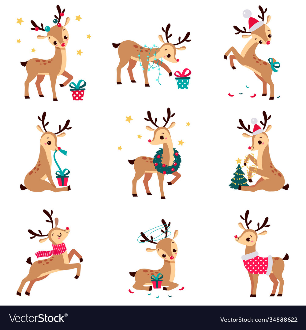 Adorable cute christmas fawns set merry xmas