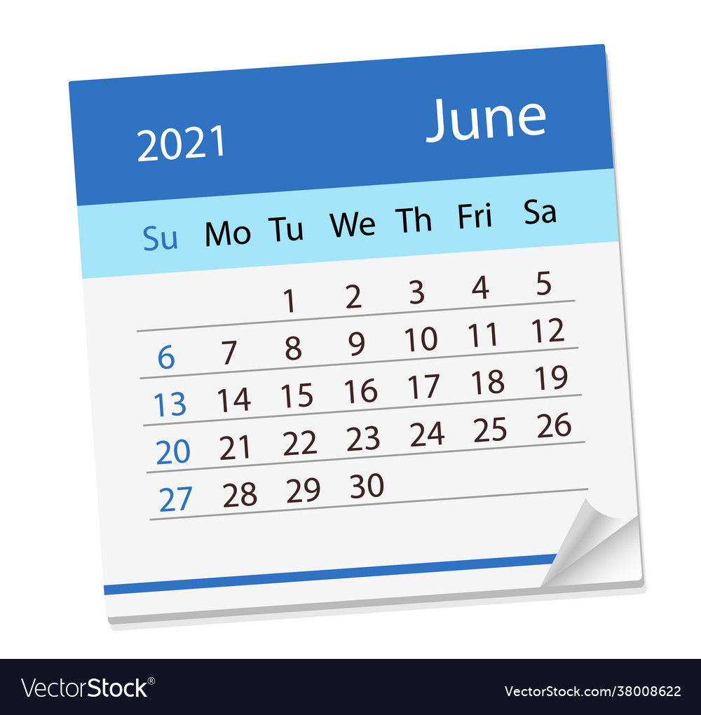 Calendar sheet on month june 2021