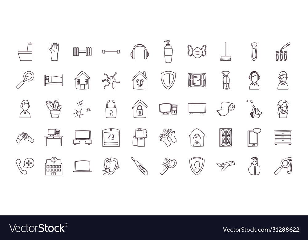 Covid19 19 quarentine line style icon set