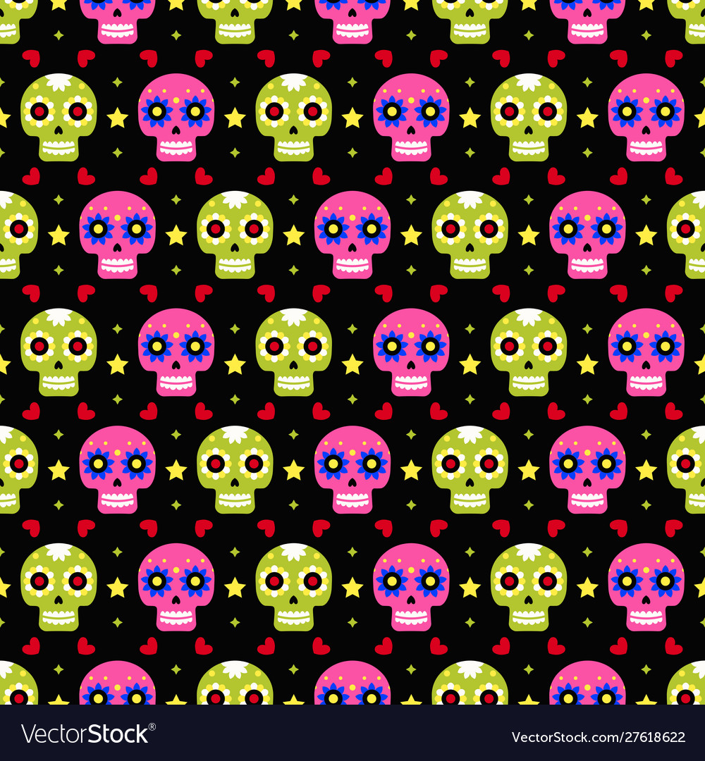 Day dead seamless pattern with colorful vector image Day dead seamless pattern with colorful