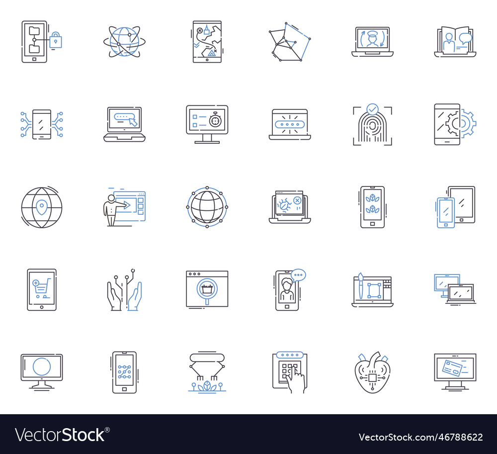 Digital age line icons collection technology Vector Image