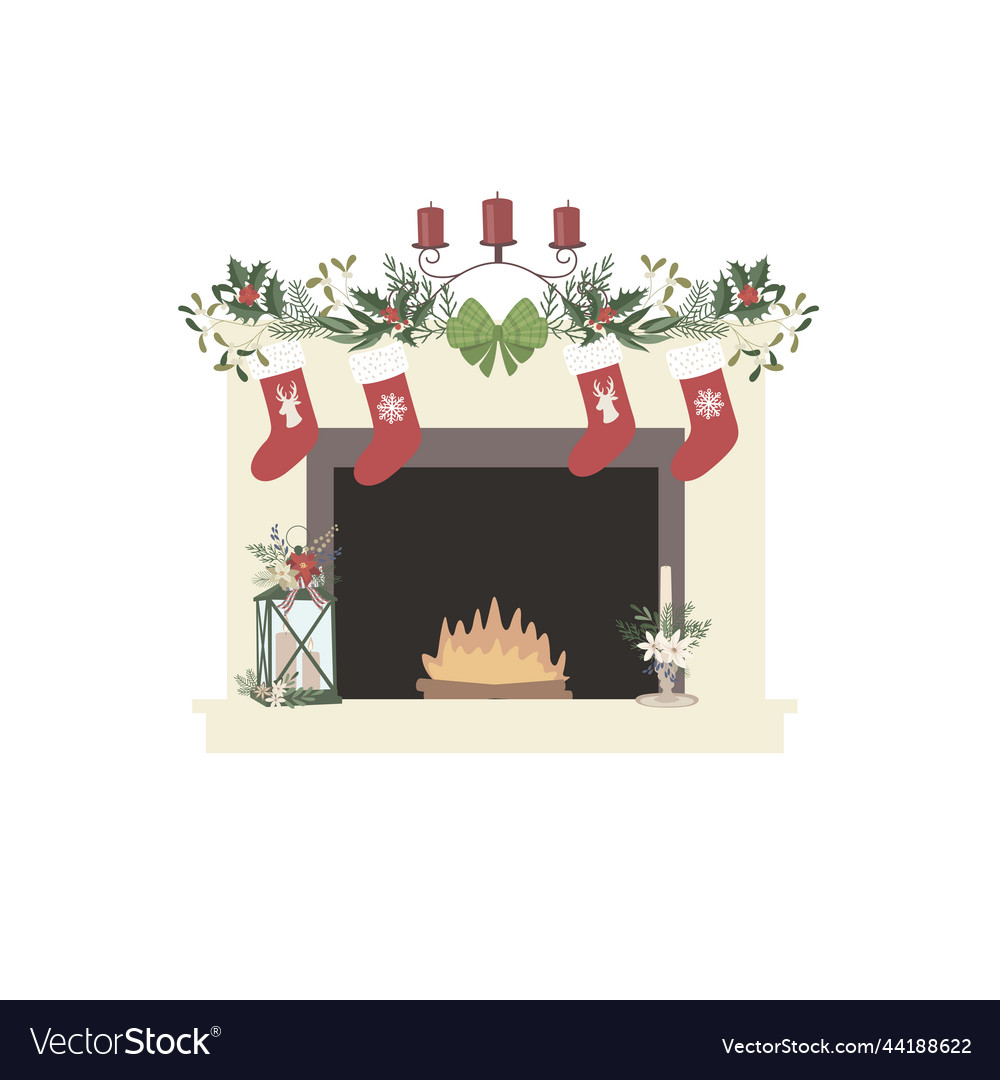 Fireplace with christmas decoration