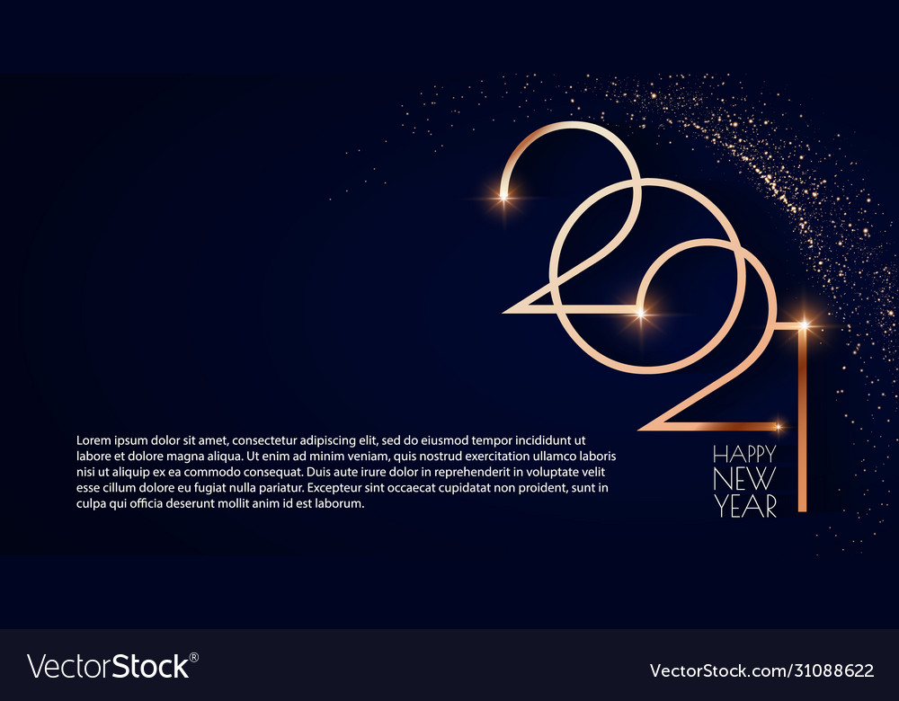 Happy new 2021 year elegant gold text with light Vector Image