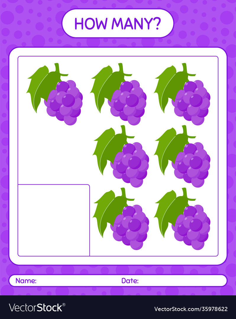 How many counting game with grape worksheet vector image How many counting game with grape worksheet