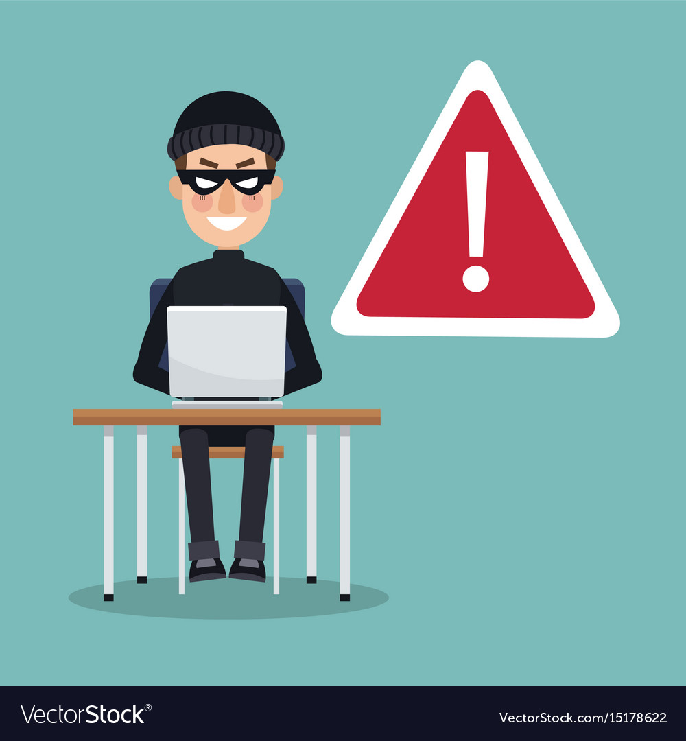 Scene color thief man hacker in desk with laptop
