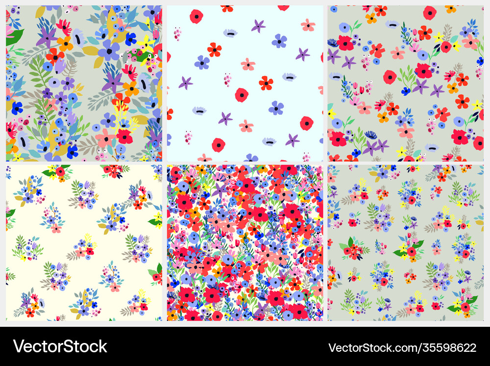 Seamless pattern set floral design Royalty Free Vector Image