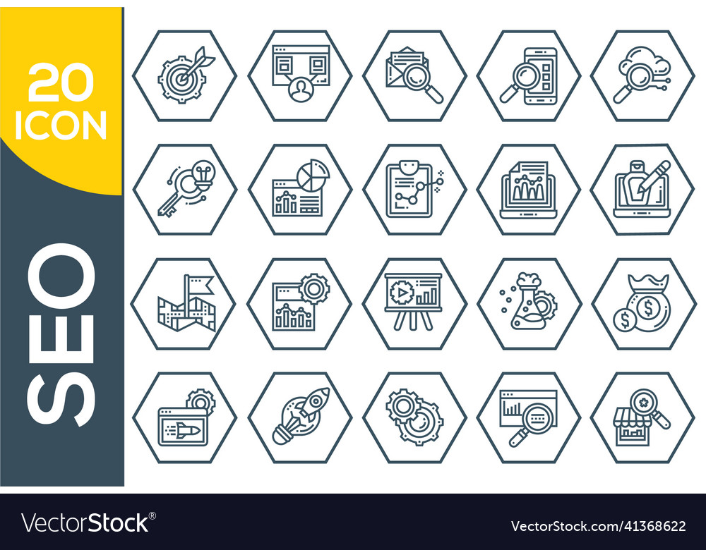Seo optimization icons set of line