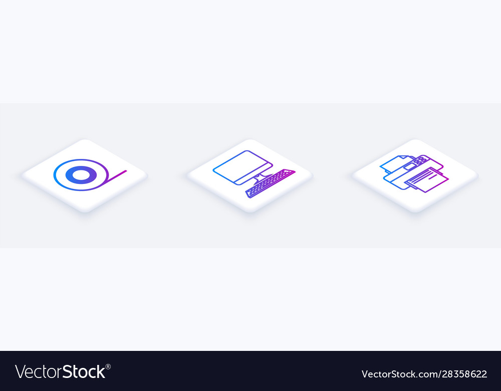 Set isometric line scotch computer monitor vector image Set isometric line scotch computer monitor